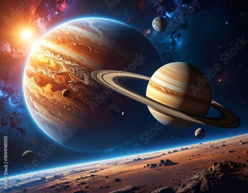 Wallpaper Mural Cosmic depiction of celestial bodies, including planets and nebulas Torontodigital.ca