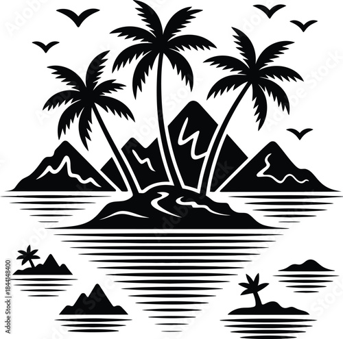 Island silhouette vector illustration white background