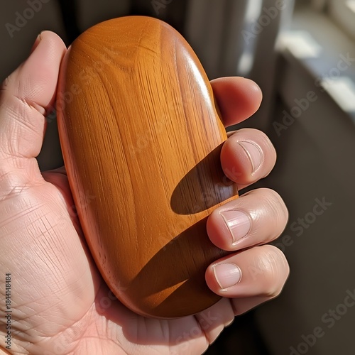 Wallpaper Mural Hand Holding Smooth Polished Wood Stone Tool with Textured Surface Torontodigital.ca