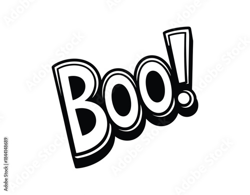 Boo! Comic Text Vector Graphic - Black and White Retro Cartoon Bubble Word
