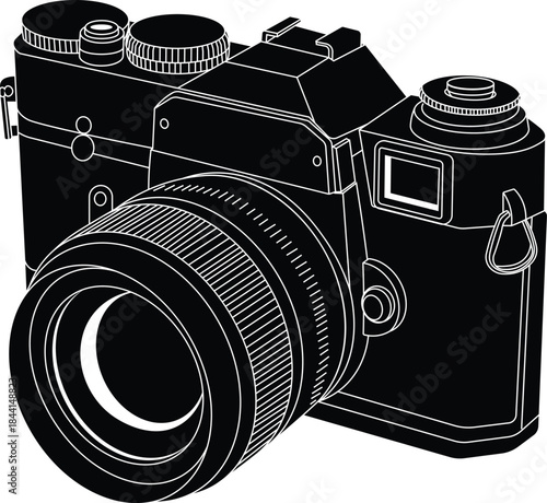 Silhouette of an old vintage photo camera vector illustration. 