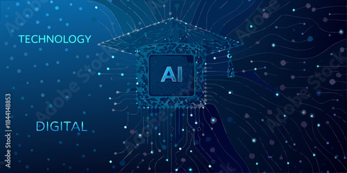 Artificial intelligence technology a digital graduation cap in a network