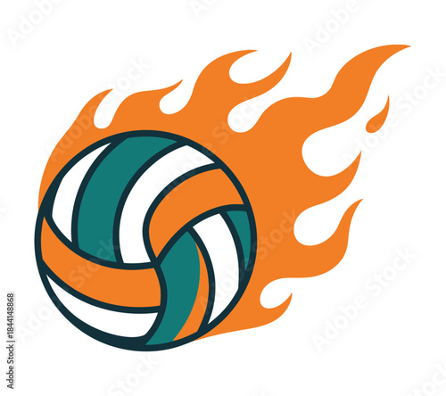 Volleyball on Fire Flame Speed Trail Vector