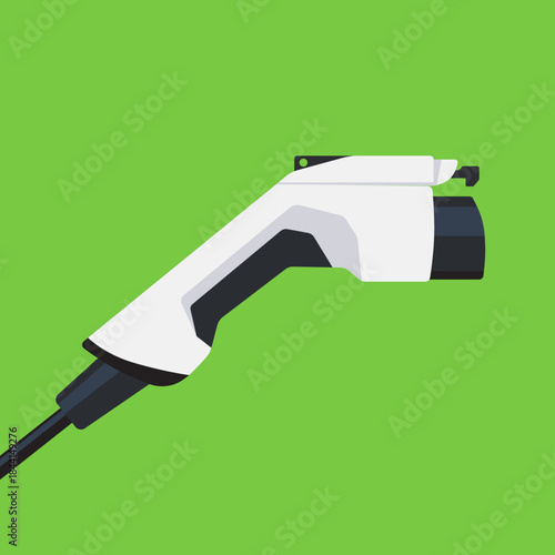 Electric vehicle EV charging gun. Editable EPS 10 vector graphic isolated on green background.