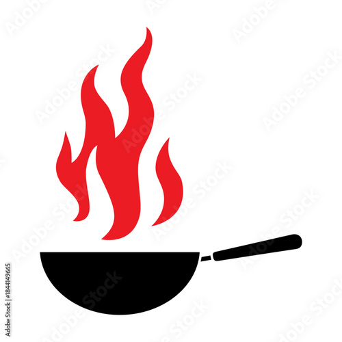 Silhouette of a Flaming Wok. Editable EPS 10 vector graphic isolated on white background.