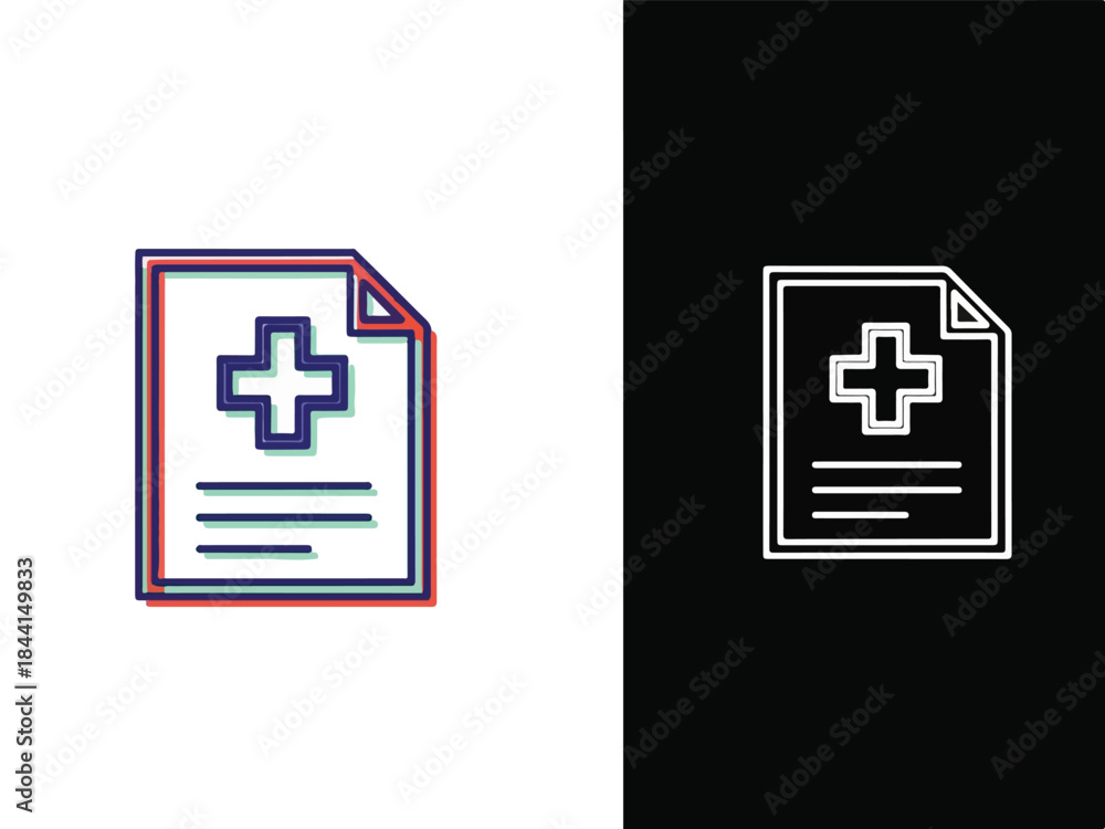 Fototapeta premium Healthcare Record Icon: Two medical record icons, one with color, the other with a simple outline, represent essential information and care for the well-being.
