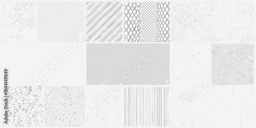 Abstract composition of textured gray squares and rectangles varying in pattern