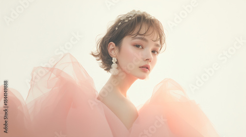 ピンクのチュールドレスを着た可愛い女性