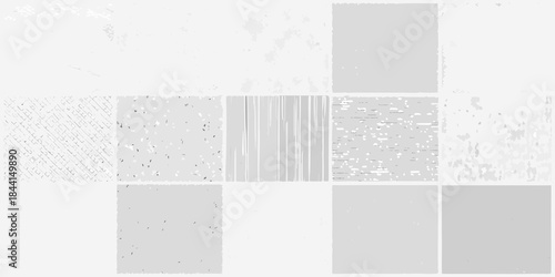 Abstract arrangement of gray squares and rectangles with varying textures and patterns