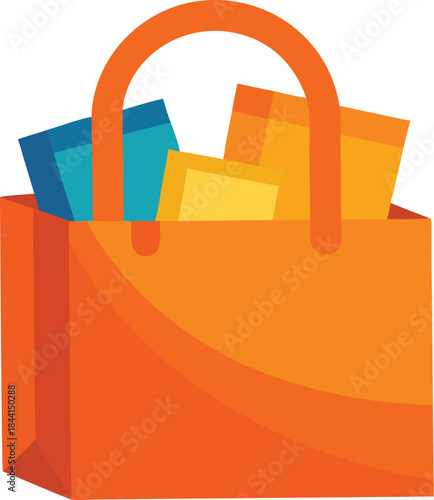 Bright orange shopping bag filled with colorful items