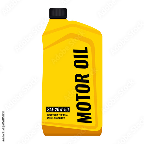 Motor oil in a yellow plastic canister. Editable EPS 10 vector graphic isolated on white background. 