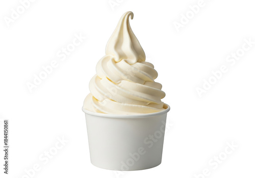 Delicious Vanilla Soft Serve Ice Cream in a White Cup on transparent Background