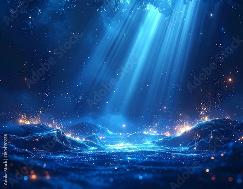 Wallpaper Mural Deep blue abstract landscape with celestial light beams piercing through Torontodigital.ca