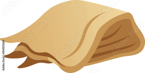 Illustration of a folded brown blanket or fabric with soft folds