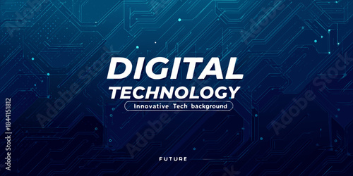 Abstract digital technology background with interconnected lines and the word digital