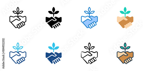 Handshake icon set multiple style vector collection. Editable Stroke 
