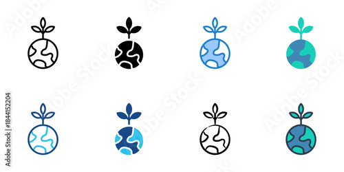Green earth icon set multiple style vector collection. Editable Stroke 
