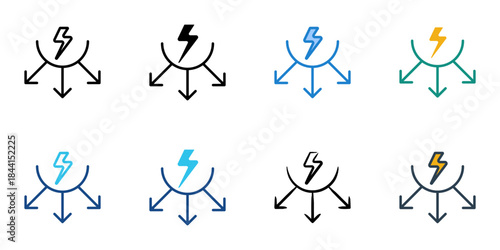 Energy distribution icon set multiple style vector collection. Editable Stroke 
