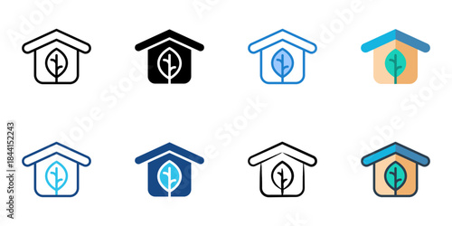 Eco house icon set multiple style vector collection. Editable Stroke 
