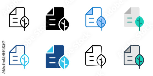 Eco paper icon set multiple style vector collection. Editable Stroke 
