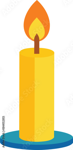 Simple flat design yellow candle burning brightly with orange flame