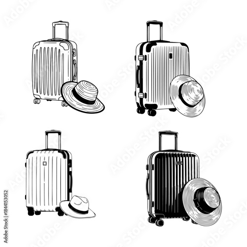 Suitcase with Straw Hat on Vacation silhouette pack