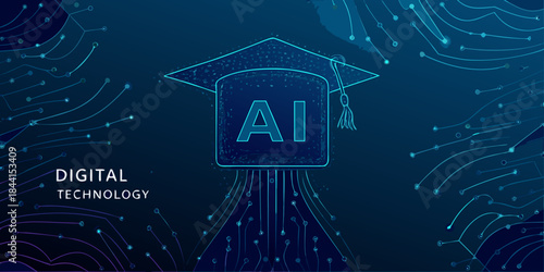 Artificial intelligence and education a digital graduation cap concept