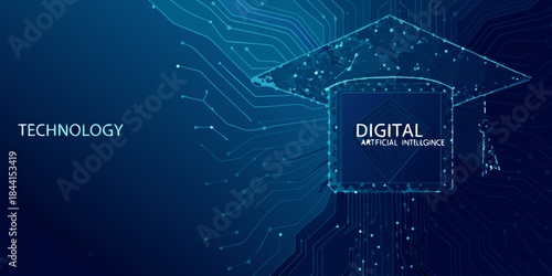 Digital technology concept with a house shape formed by circuit lines