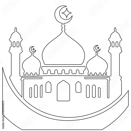 Continuous line drawing of mosque minimalist vector illustration