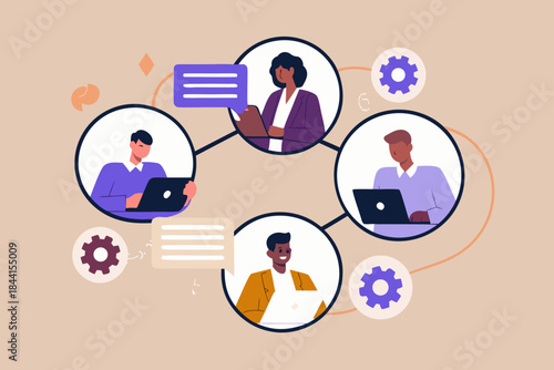 Diverse team collaborating remotely with technology and communication tools