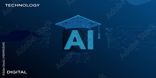 Artificial intelligence graduation cap symbolizing the future of digital learning