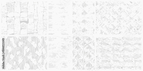 Abstract grayscale patterns arranged in a grid like composition of textured designs