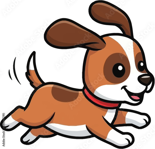 A cheerful cartoon puppy is running with a happy expression and wagging tail