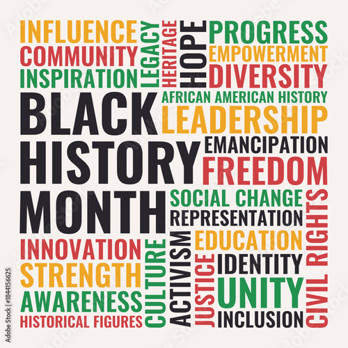 Black History Month Word Cloud for Leadership Freedom Diversity and Cultural Awareness Uses