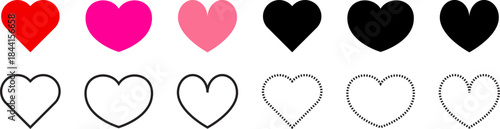 Valentine’s Day Love Heart Set with Dotted and Dashed Romantic Vector Designs