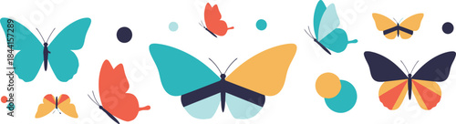 A set of colorful flat design butterflies in different sizes and positions