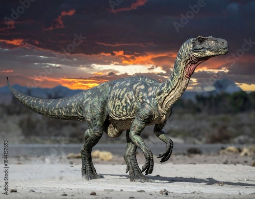 Wallpaper Mural Digitally rendered theropod dinosaur with mottled hide in arid landscape Torontodigital.ca