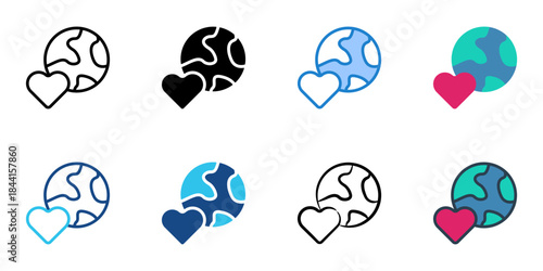Love earth icon set multiple style vector collection. Editable Stroke 
