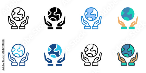 Save the planet icon set multiple style vector collection. Editable Stroke 
