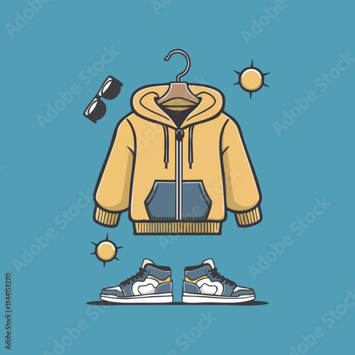 Green Hoodie and Red Sneakers