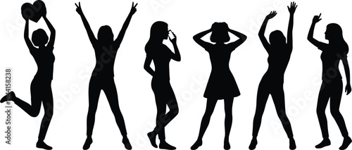 Female dancing silhouettes expressing joy freedom celebration modern lifestyle energy movement isolated on white background studio concept design