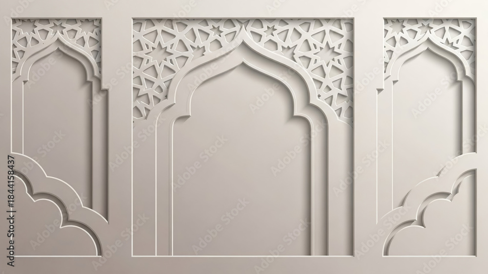 Obraz premium Paper Cut Layered Shadow Ramadan Template Background