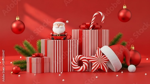 Festive Christmas Gifts: A vibrant collection of Christmas presents, adorned with ornaments and festive symbols, creating a heartwarming and joyful scene. 