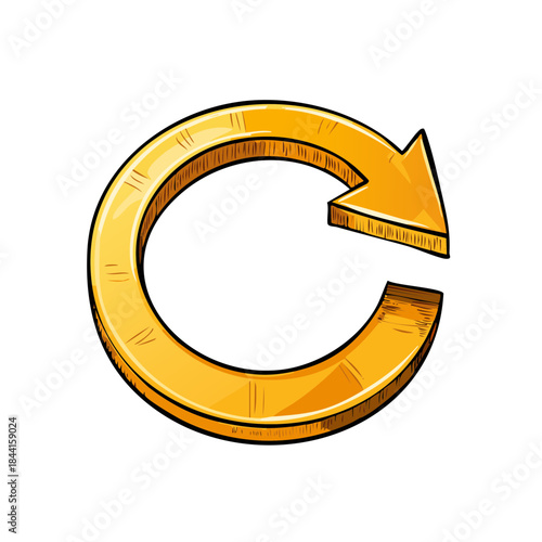 Golden Circle Arrow Pointing Right Hand Drawn Style for Reloading or Updating