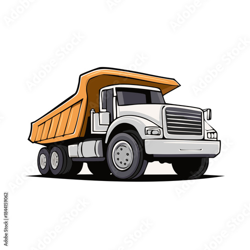 Illustration of a heavy-duty dump truck viewed from the side showing the load bed and wheels