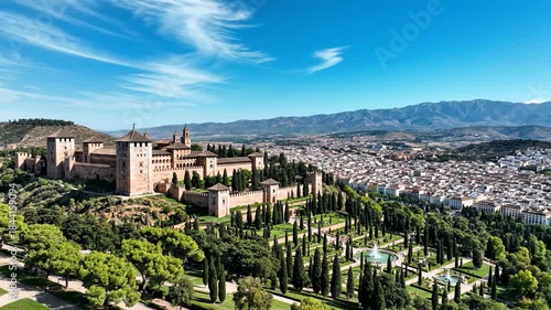 Panoramic Aerial View of the Alhambra Palace and Granada City.