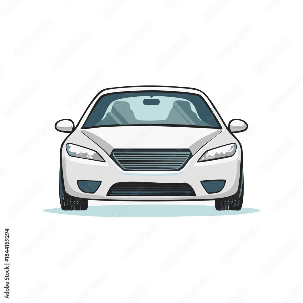 Naklejka premium Front View of a White Car: Automotive Illustration of Vehicle with Sleek Design and Modern Style
