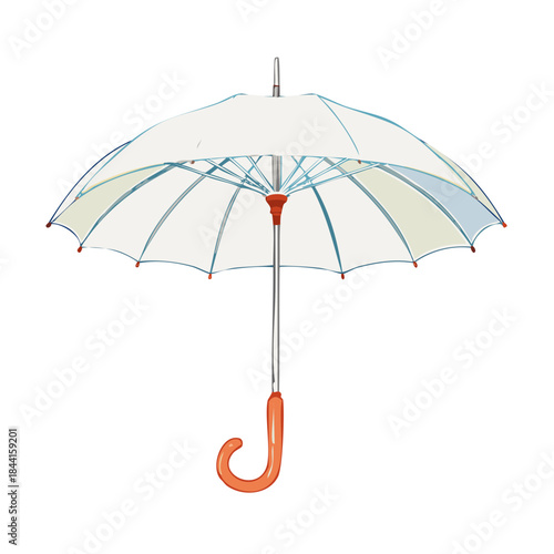 Elegant watercolor drawing of open umbrella with delicate orange handle, charming weather protection