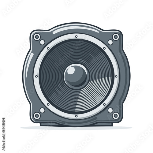 Isolated Grey Speaker Illustration on a White Background for Music or Audio with Metal Corner Reinforcements, Isolated