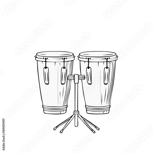 Hand Drawn Conga Drums Illustration on White Background Artistic Musical Instrument